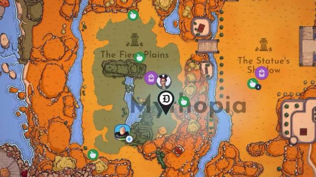 The Mythic Trial location in A Moth to a Flame marked in The Fiery Plains in Disney Dreamlight Valley.