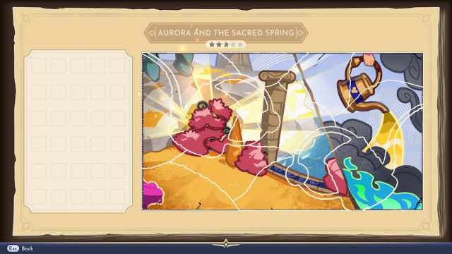 A puzzle featuring a secret Sacred Spring location and a magical watering can that can remove flames in Disney Dreamlight Valley.