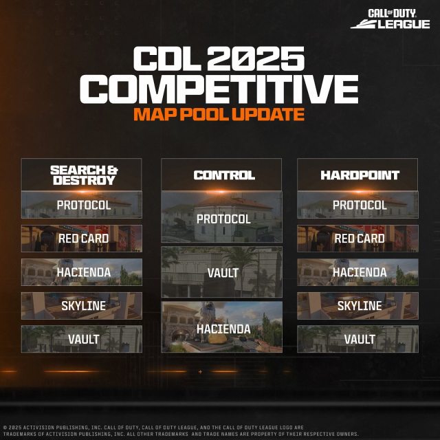 Maps and modes included in the Call of Duty League 2025 map pool update