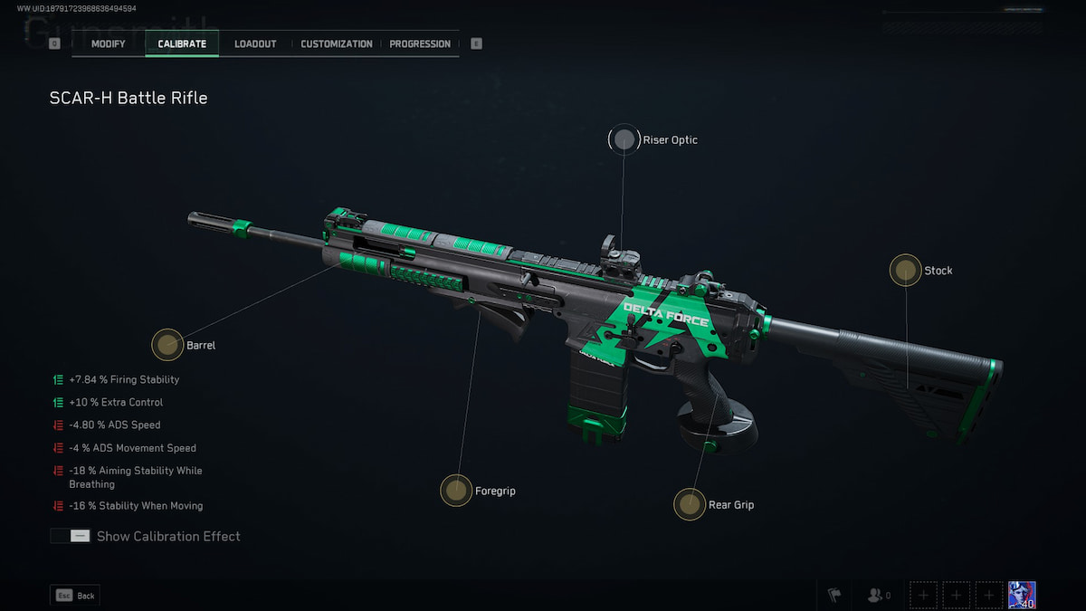 SCAR-H calibration screen in Delta Force