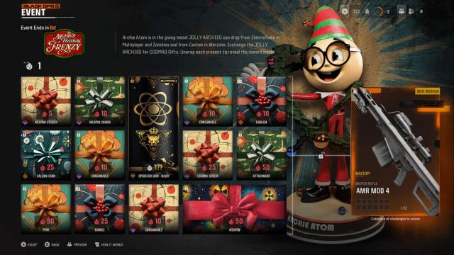 A screen of BO6 rewards with giftwrap on them.