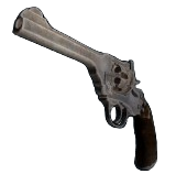 A classic-looking old revolver with a silver barrel and black grip