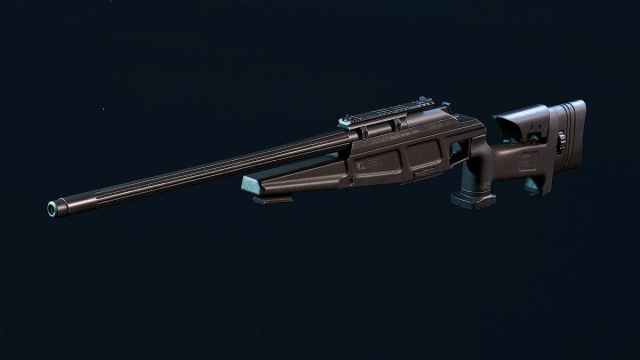 A fully black R93 sniper rifle in Delta Force equipped with nothing but its stock barrel, muzzle, and frame.