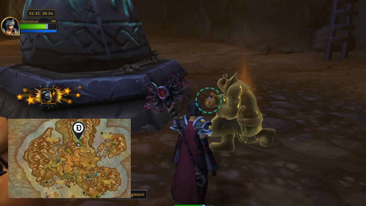 A rune in World of Warcraft with a Kul Tiran ghost nearby and a mini map showing where to go in game.