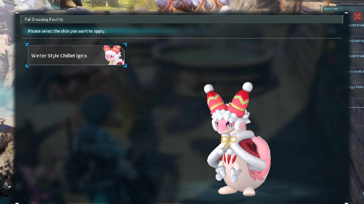 Chillet ignis wearing christmas themed attire in palworld