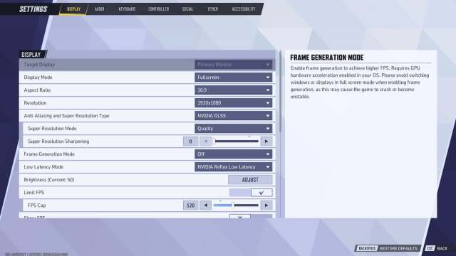 Marvel Rivals settings screen