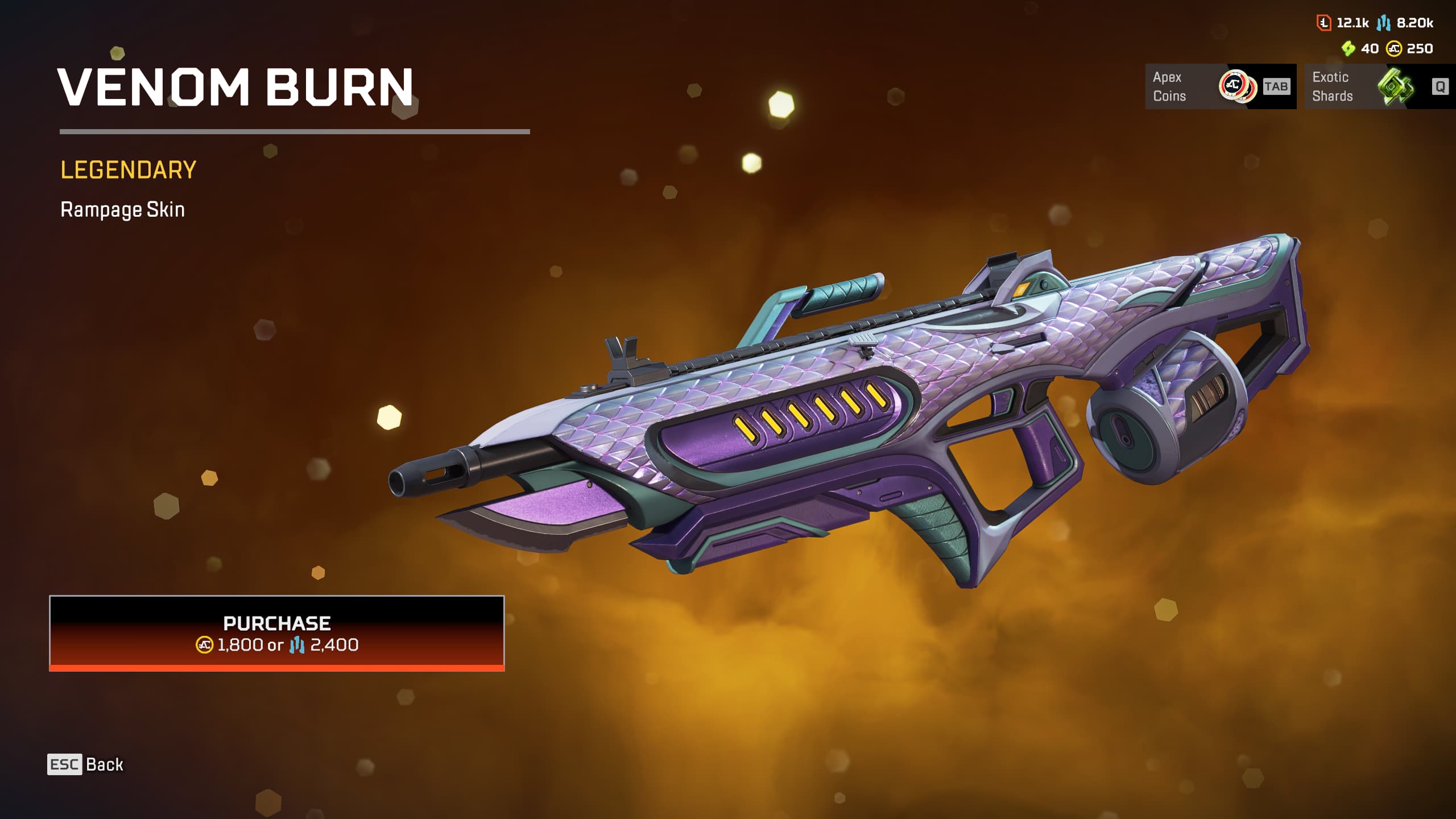A purple and green Rampage skin with scales all over.