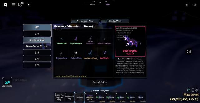Picture showing the complete bestiary Atlantean Storm fish in Fisch.