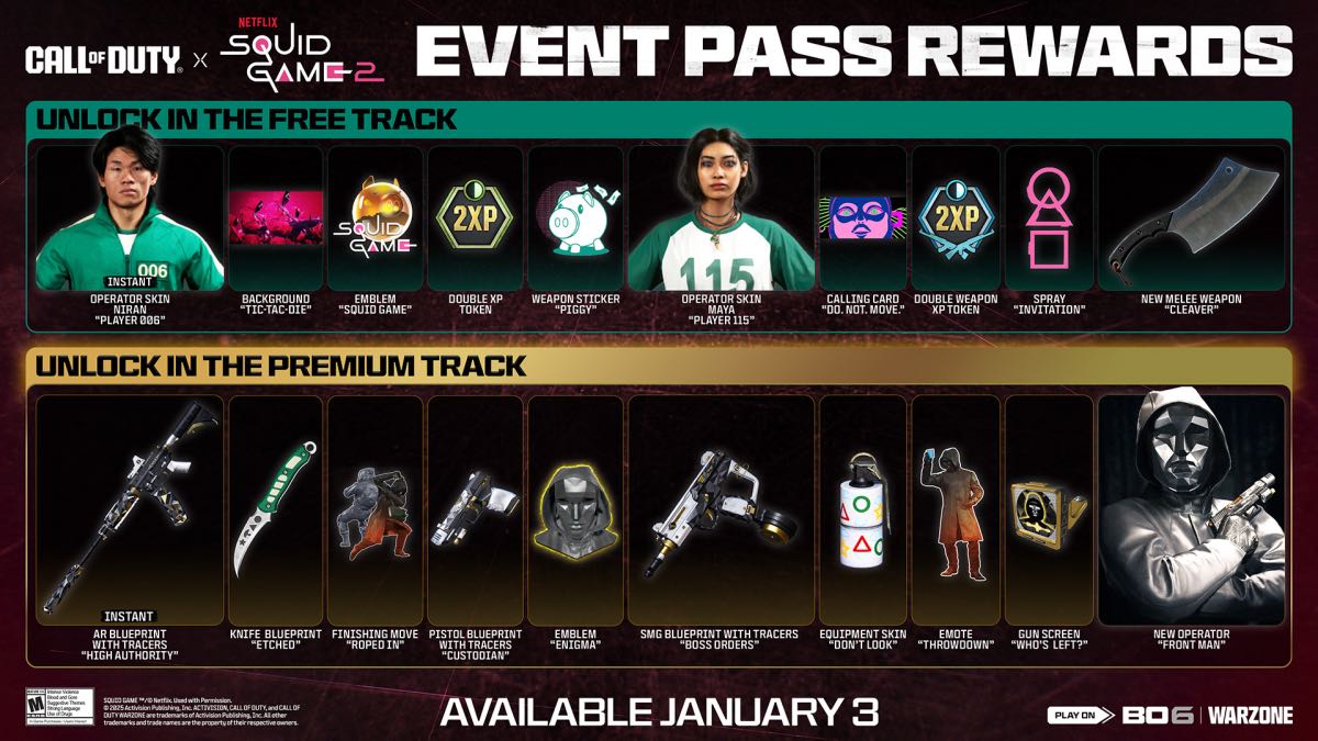 COD Squid Games event pass showing all rewards