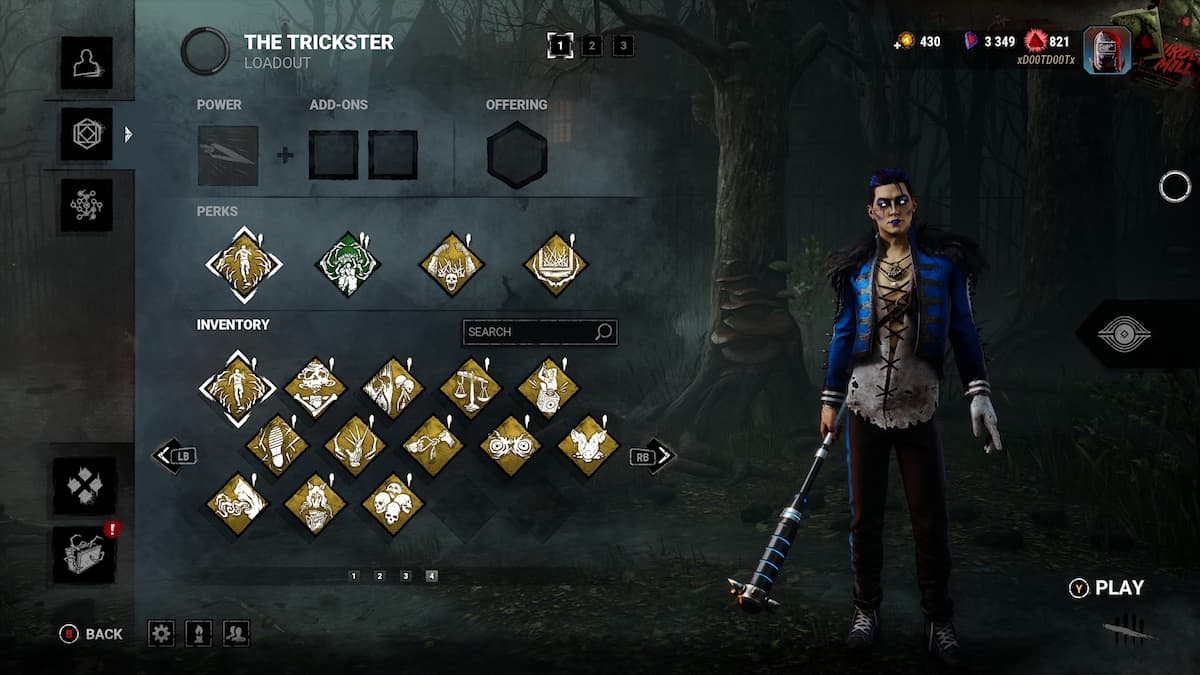 trickster with blue hair and a bamboozle build