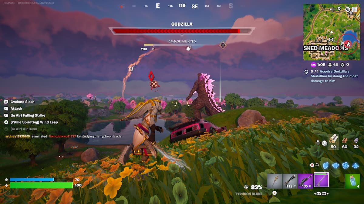 stoneheart player shooting at godzilla in fortnite