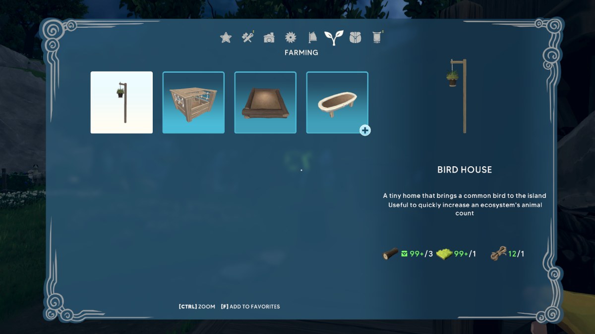 Aloft craft birdhouse menu with materials and bird house description.