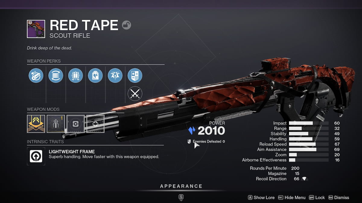 Red Tape god roll in Destiny 2