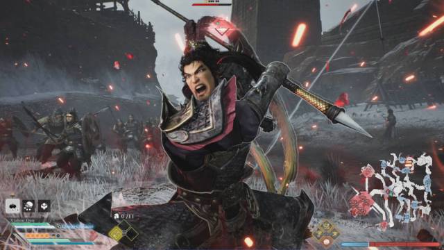 Dynasty Warriors Origins weapons tier list: Lu Bu is about to slash hundreds of enemies with his halberd.