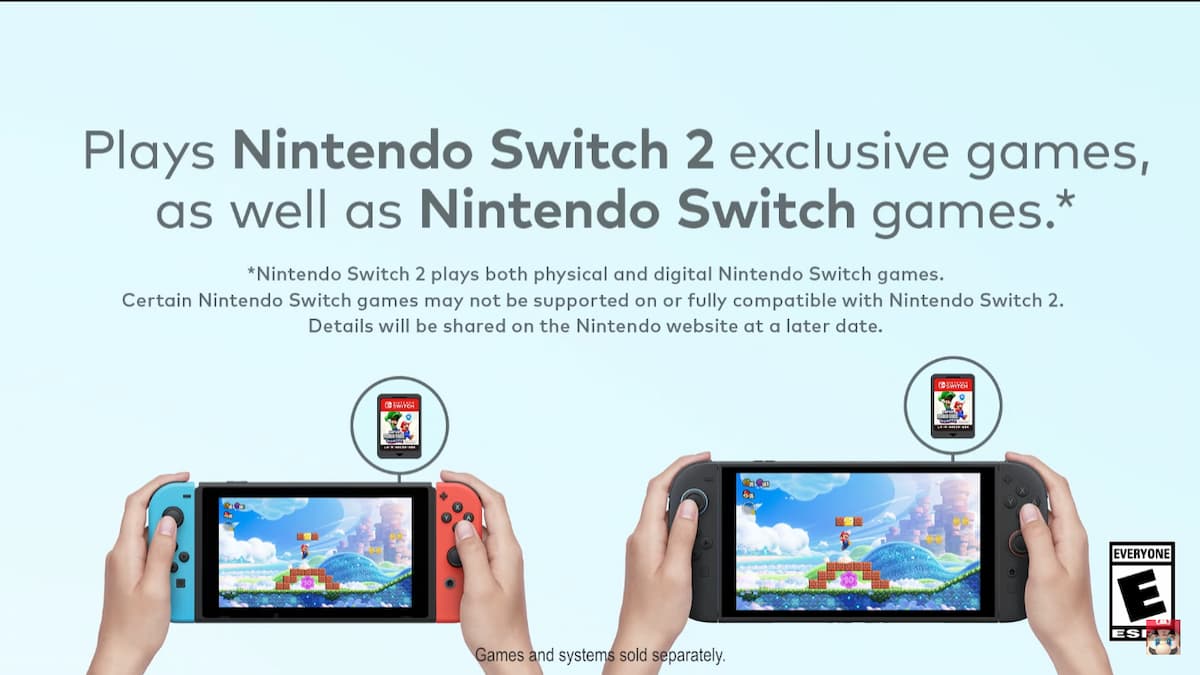 The Nintendo Switch next to the Switch 2 with text above them.