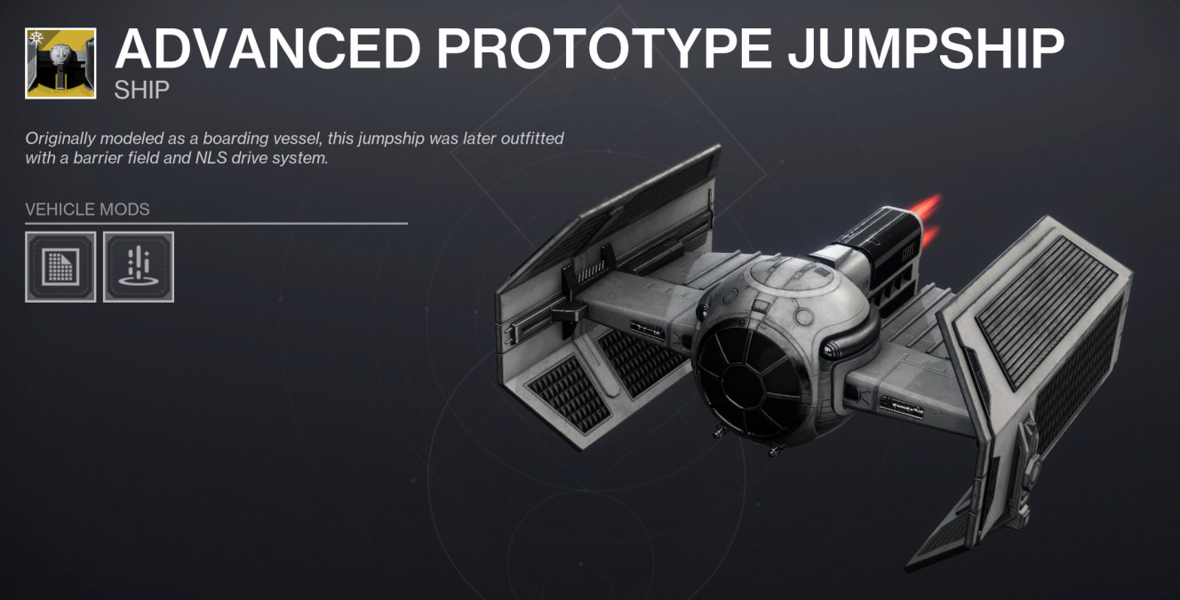 The Advanced Prototype Jumpship, a TIE Fighter with bent wings.