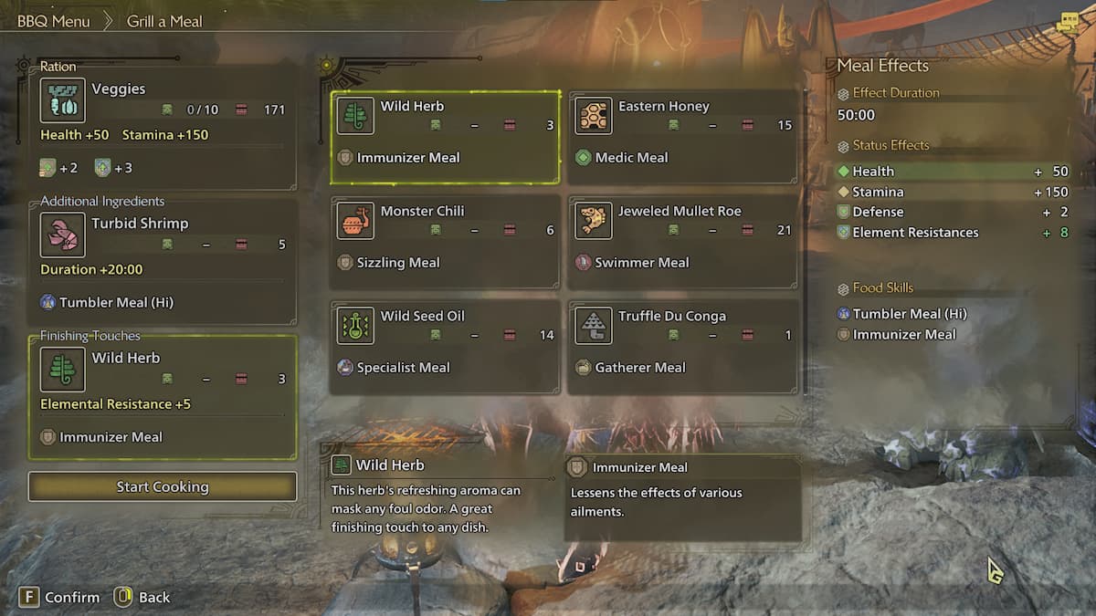Cooking recipes in Monster Hunter Wilds