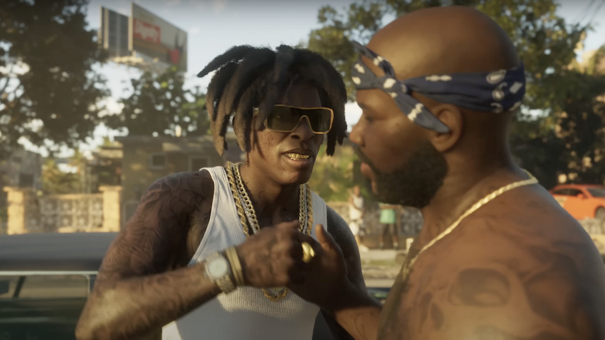 Two men shaking hands with each other from the GTA 6 trailer