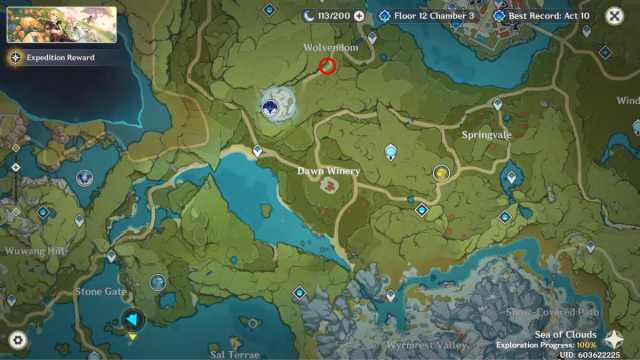 An image from Genshin Impact Anecdote Chronicle of Diona's location in the forest of Wolvendom.