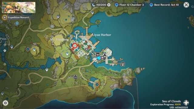 An image from Genshin Impact of YaoYaos location in the Anecdote Chronicle map.
