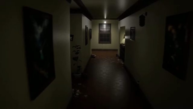 Looking down one of the infinite corridors of IN THE FACADE WE TRUST