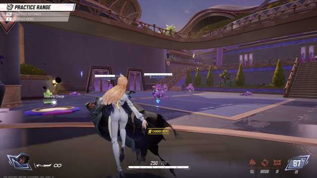 An image from Marvel Rivals of a strategist crosshair, which is a red mark.