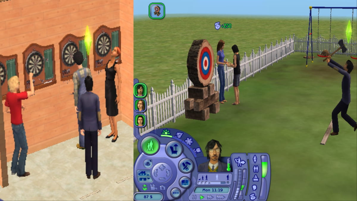 the sims 2 sims having fun with darts and axe throwing