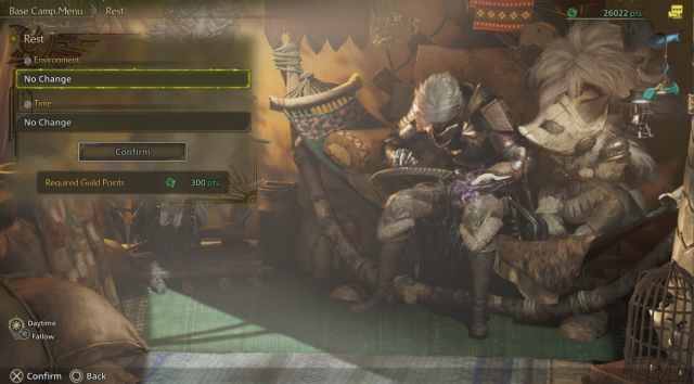the hunter and their palico expect a weapon while the player looks through the various menus