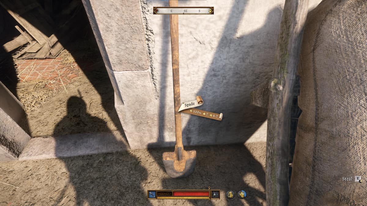 A rusty spade leaning against a wall in Kingdom Come: Deliverance 2