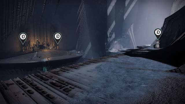Three map pins point to the locations of the braziers needed to summon the Ascendant Ogre: two on the altar itself and one on the ledge across from it.