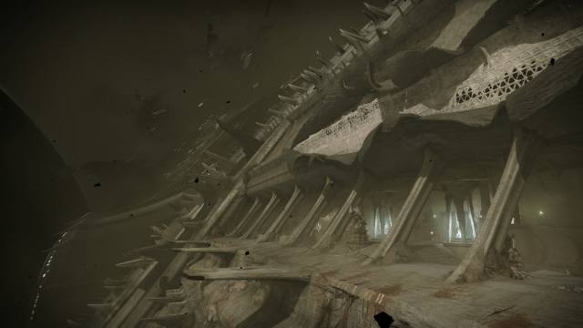 An exterior shot of the Trenchway area, carved into the walls of the Dreadnaught.