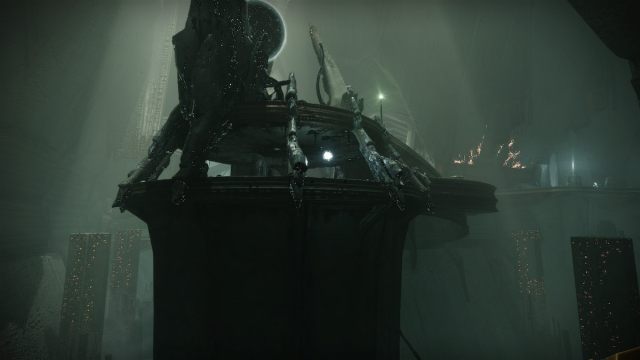 A floating orb of light hovers near the arch in the center of the Hall of Souls in the Dreadnaught.