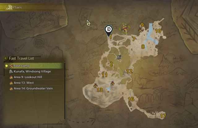 a map of the plains in wilds with a cursor pointing at no. 1