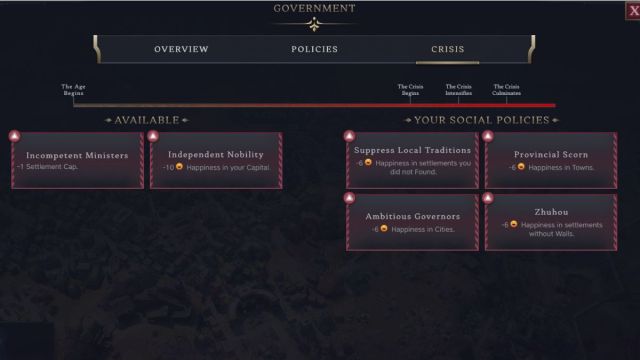Crisis Policy screenshot from Civilization 7's policy tab.