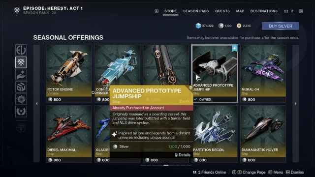 Advanced Prototype Jumpship in Destiny 2