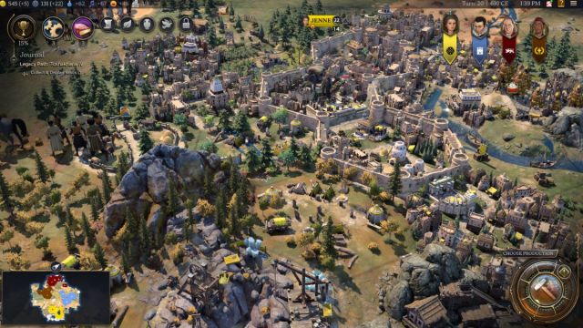 Civilization 7 screenshot showing a densely packed city with troops standing by.