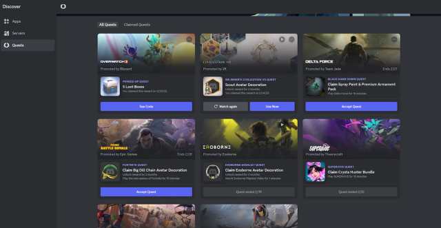 Discord quest tab
