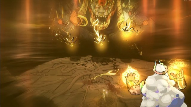 Zeus calling in lightning strikes on typhon in hades 2 boss fight