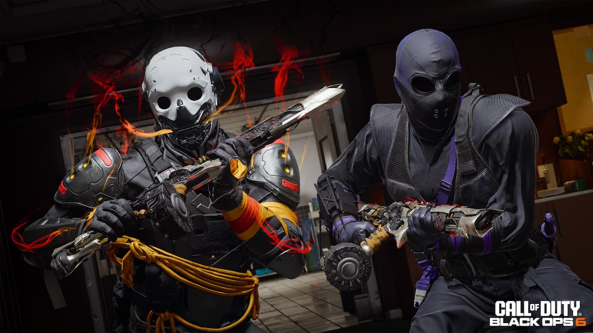 Two operators wearing masks run toward the camera