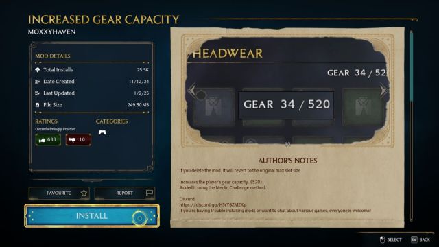 Increased Gear Capacity mod