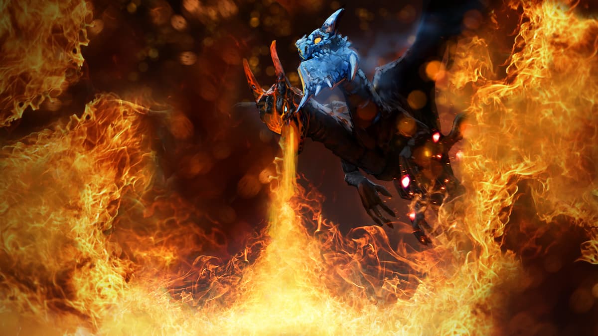Jakiro breathing fire on the ground in Dota 2