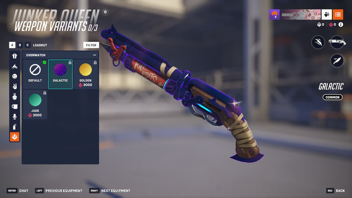 Junker Queen's weapon with the Galactic skin in Overwatch.
