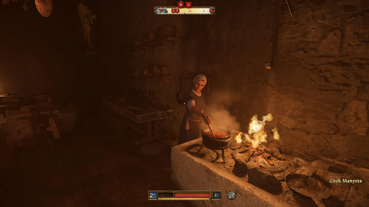 NPC cooking food in a pot in a kitchen