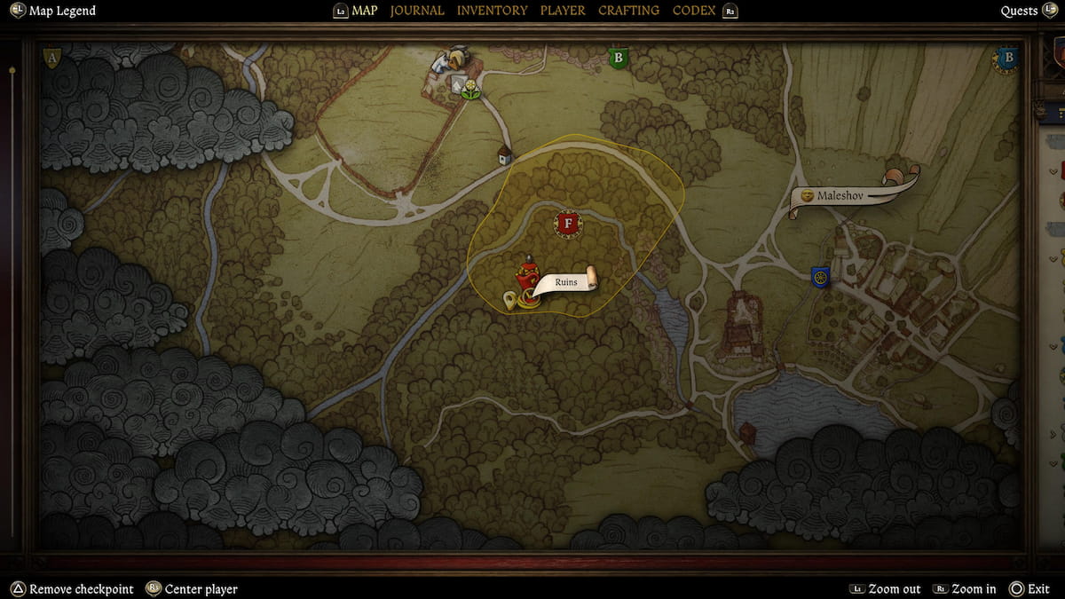 map showing ruins location