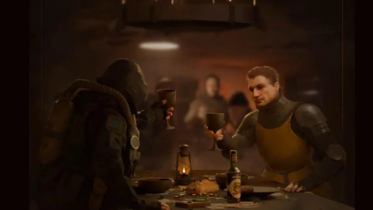STALKER 2 main character and henry from kingdom come delierance 2 sharing a drink together at a table