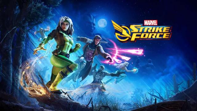 A Marvel Strike Force banner with Marvel Heroes.