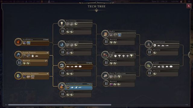 Screenshot of the Modern Age Tech Tree in Civilization 7.