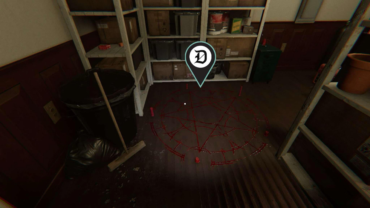 A Summoning Circle on the ground on the first floor of Bleasdale Farmhouse in Phasmophobia.