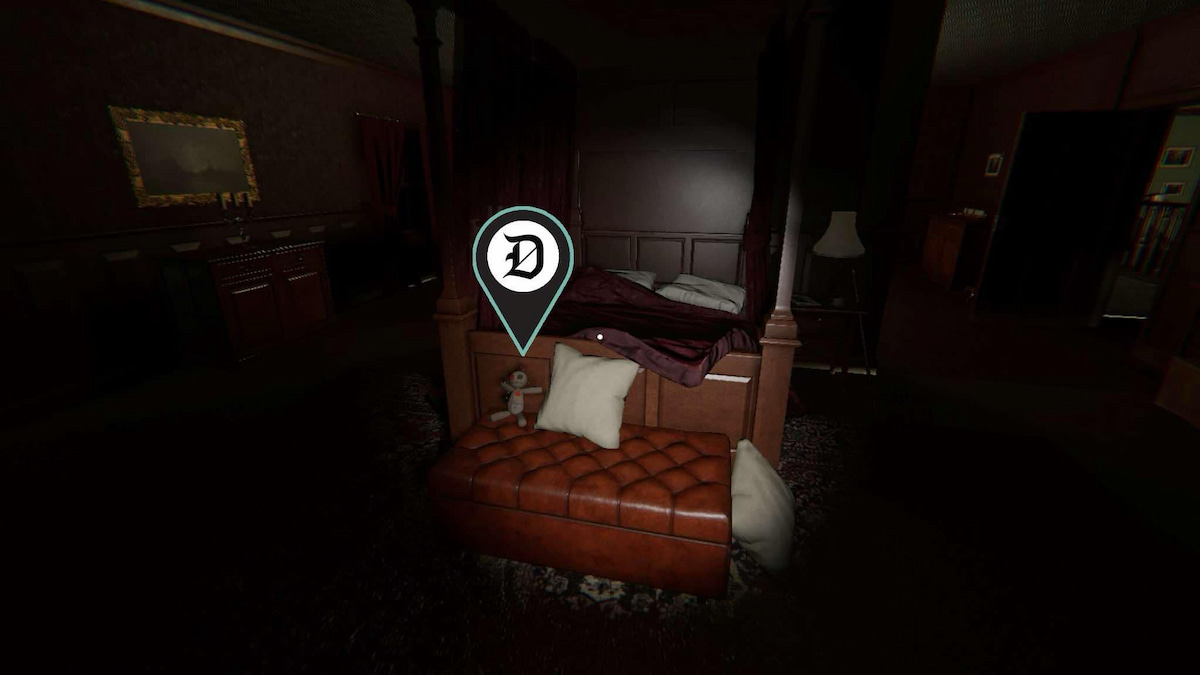 A Voodoo Doll on an ottoman on the second floor of Bleasdale Farmhouse in Phasmophobia.