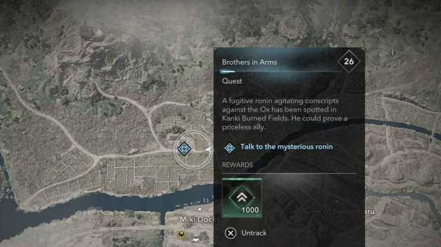 Image showing the Brothers in Arms quest on the map in AC Shadows.
